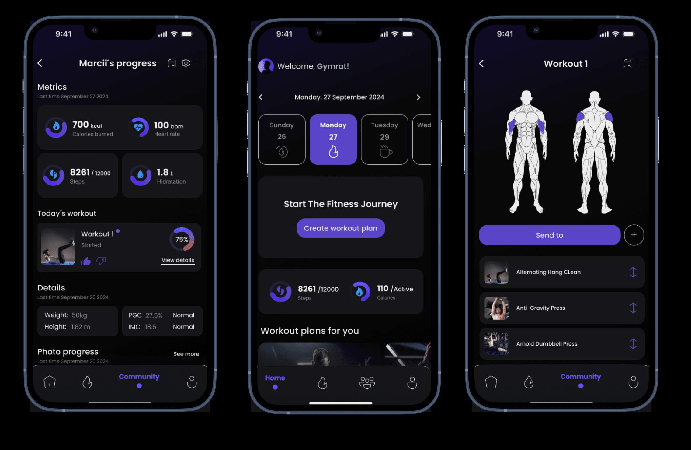 Fitness Flex — progress metrics, workout plans, and muscle-map targeting